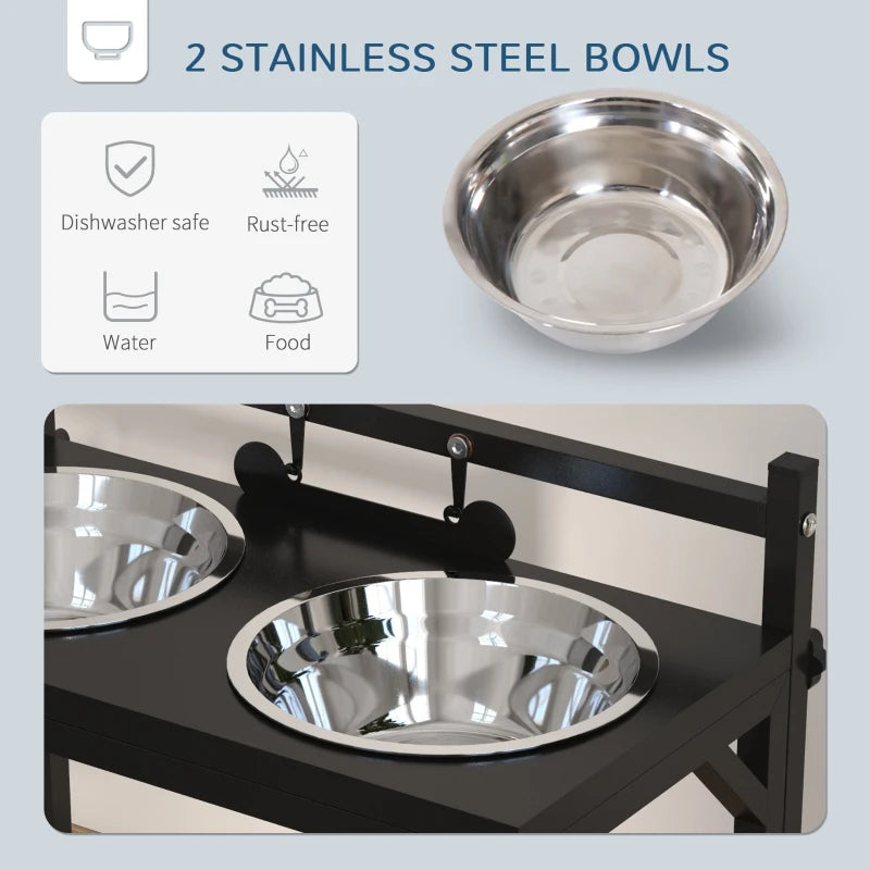 Adjustable Height Raised Dog / Pet Feeder with 2 Stainless Steel Bowls