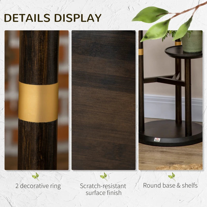 3-Tier - Multilevel Circular Plant Stand - Bamboo Display Stand Rack - Dark Walnut