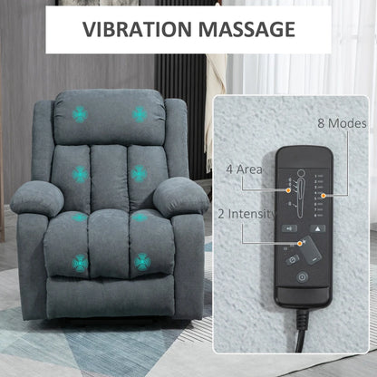 Oversized Massaging Riser and Recliner Chair with 8 Vibration Massage, Remote Control & Side Pocket