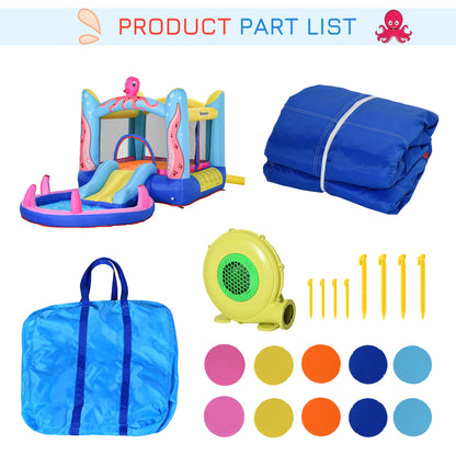 Octopus Design Bouncy Castle with Water Paddle Pool and Spraying Octopus