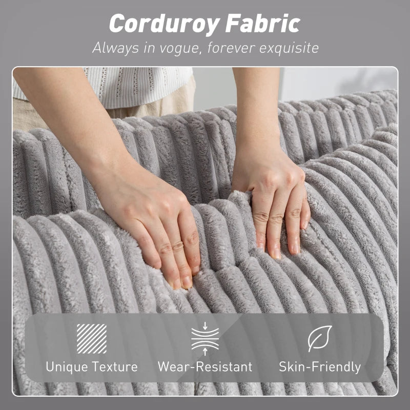 2 Seater Corduroy Sofa bed with Pull-out Design, Cupholders and Side Storage Sleeves - Grey