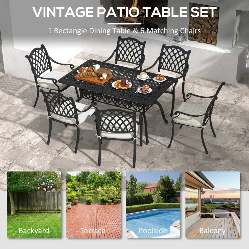 7-Piece Cast Aluminium - Bistro Style Large Dining Set for Garden / Balcony / Patio