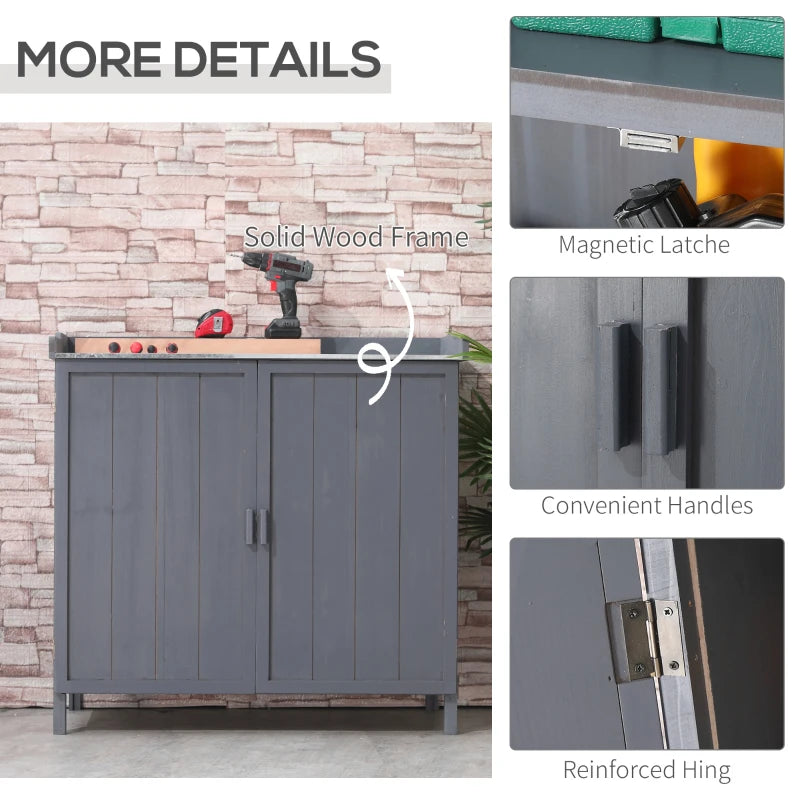 Garden Sidetable Multi-Use Storage Cabinet / Tool shed / Potting Table with Galvanised Table Top