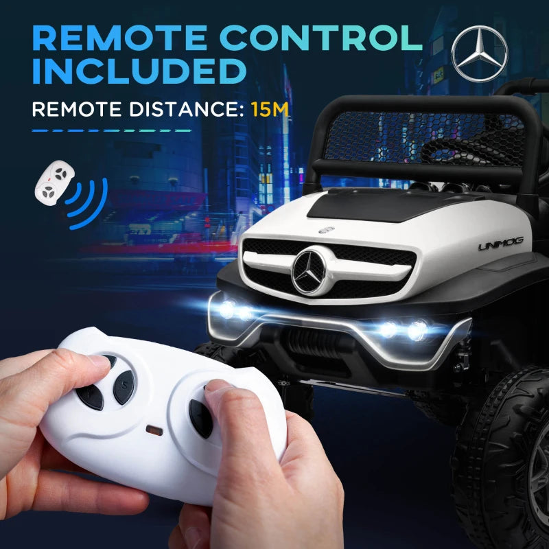 12V - Buggy / Unimog, Kids Electric Ride on Car, with Remote Control, Horn, Lights and MP3 - White