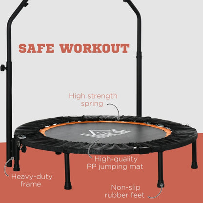 40" Foldable Mini Exercise Trampoline / Rebounder with Large Adjustable Handlebar - Black / Orange