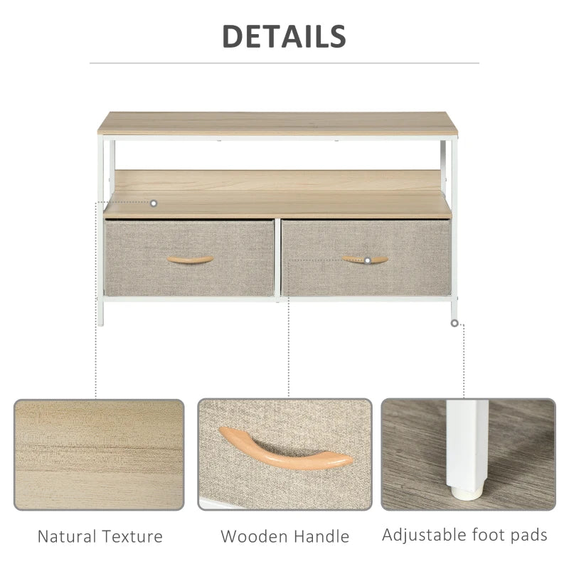 Natural Style Compact TV Unit Centre with 2 Foldable Linen Drawers & Shelving