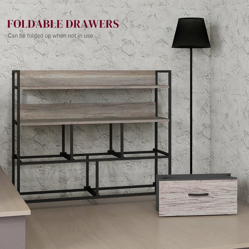 Rustic Chest of Drawers with Black Frame and Grey Fabric Drawers with Wood Effect