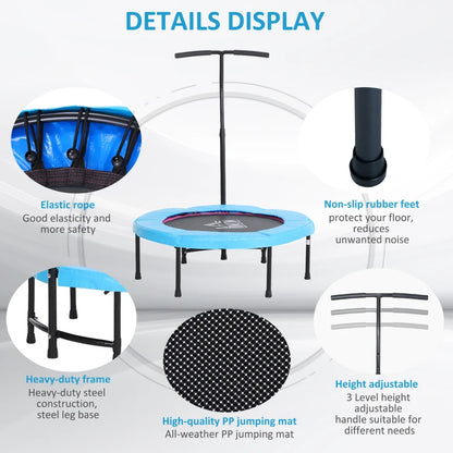 40" Mini Exercise Trampoline / Rebounder with Protective Spring Cover and Adjustable Handle