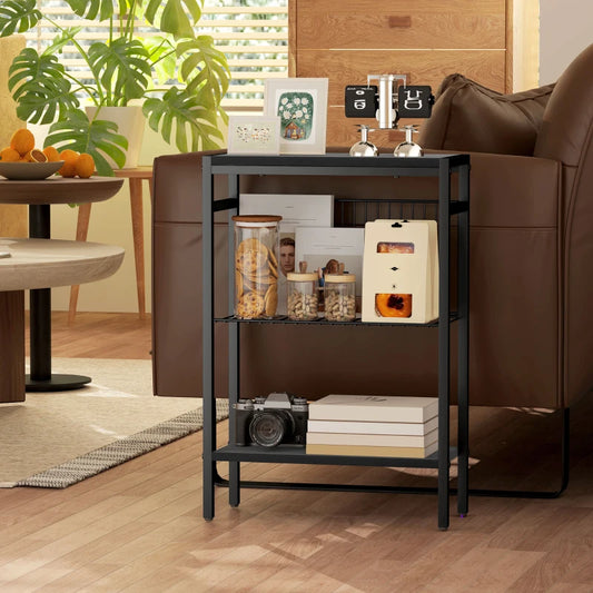 Three Shelf Industrial Style Side Table - Black