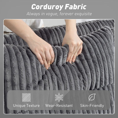 2 Seater Corduroy Sofa bed with Pull-out Design, Cupholders and Side Storage Sleeves - Charcoal Grey