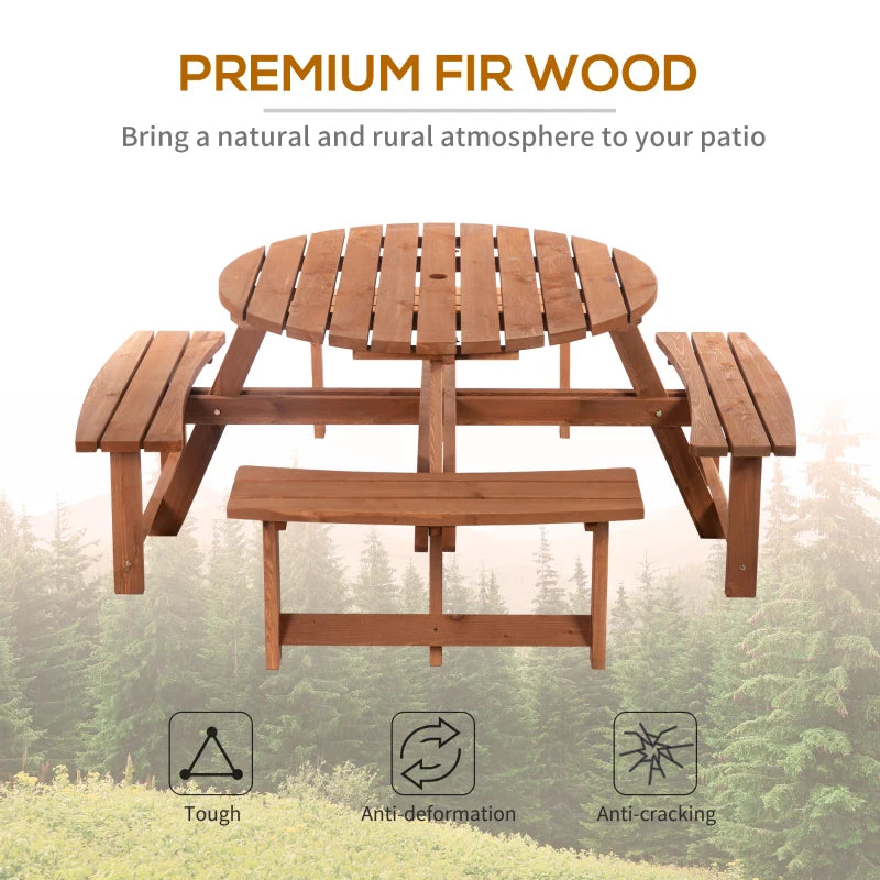 8-Seater Wooden Picnic Bench Open Park Style Seating for Garden