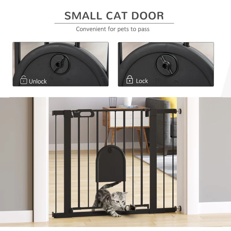 Dog Gate / Stairgate with Built in Cat Flap - Pressure Fit - (75-103cm)