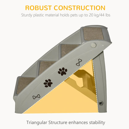 4-Step Foldable Pet Stairs with Plastic Surrounding and Anti Slip Carpeting - Grey