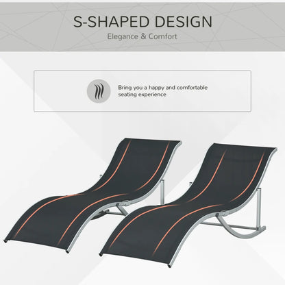 Set of 2 - Foldable S-Shaped Sun Lounger Set - Black