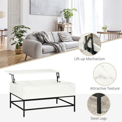 Marble Effect - Lifting Tabletop Coffee Table with Hidden Storage Compartment