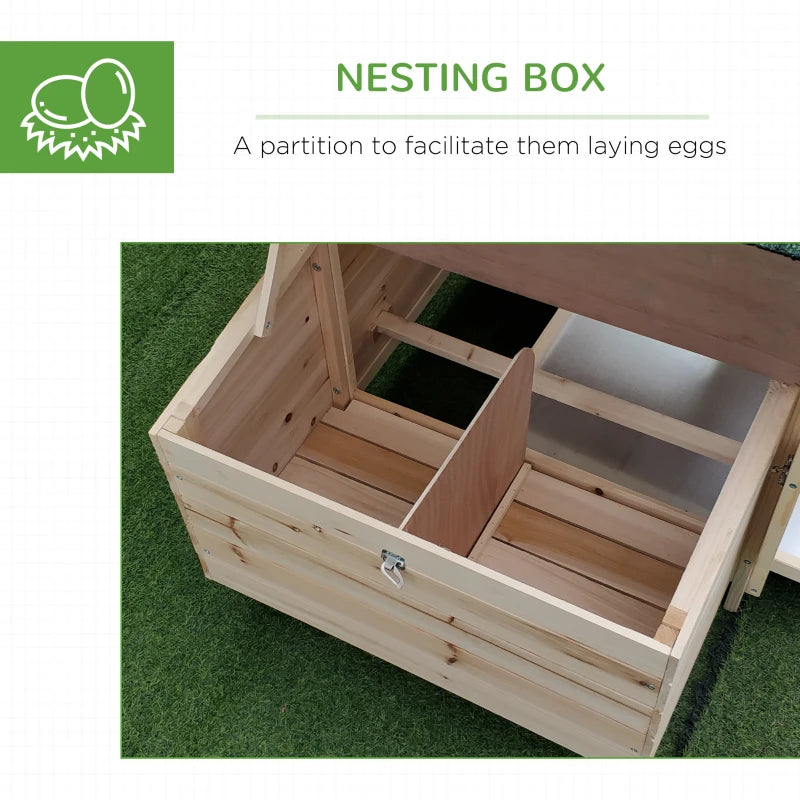 Large Chicken Coop with Outdoor Yard Run and Nesting Boxes - Natural Wood / Green