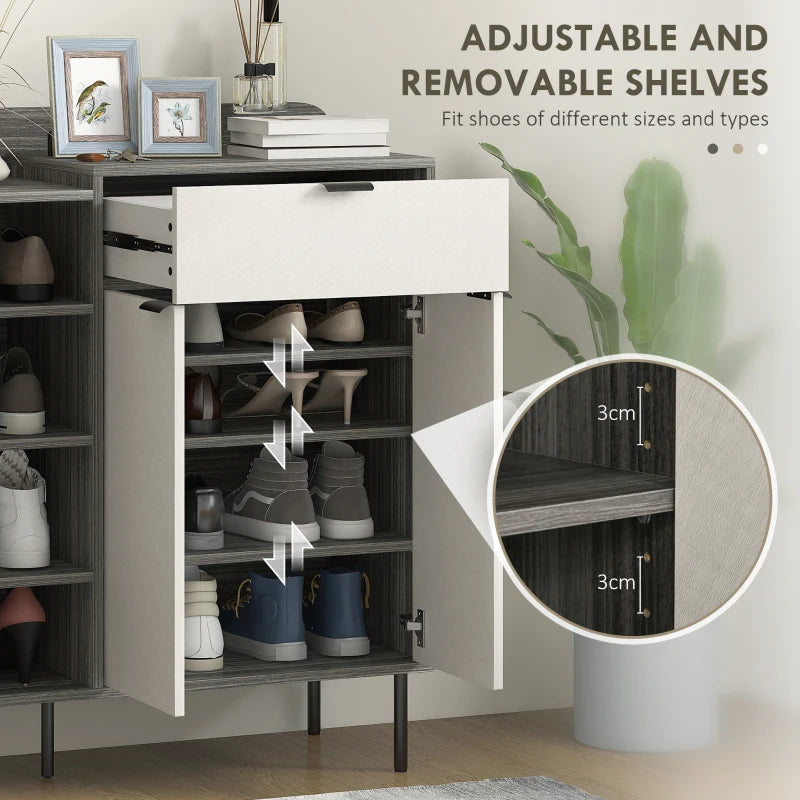 Modern Two-Tone Wood Effect (12-Pair) Shoe Storage Organiser with Cupboard and Open Style Shelving