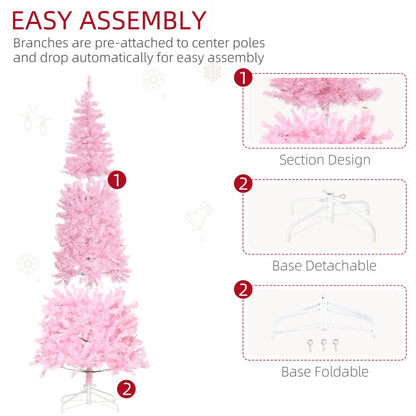 7ft Tall - Pink Prelit Slimline Christmas Tree with Metal Base Included