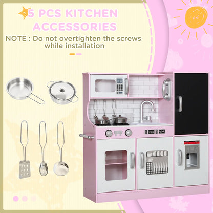 Kitchen Playset with Chalkboard, Storage Cupboards and Accessories - Pink