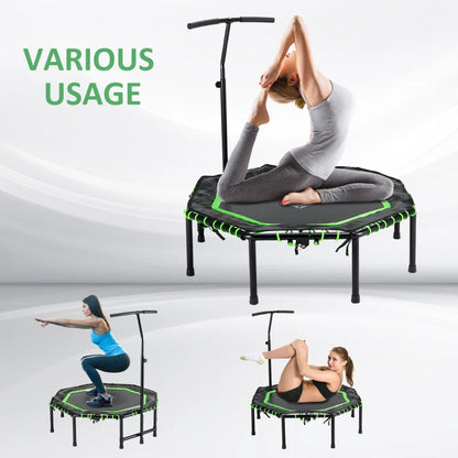 48" Octagonal Mini Fitness Exercise Trampoline Rebounder with Adjustable Handle