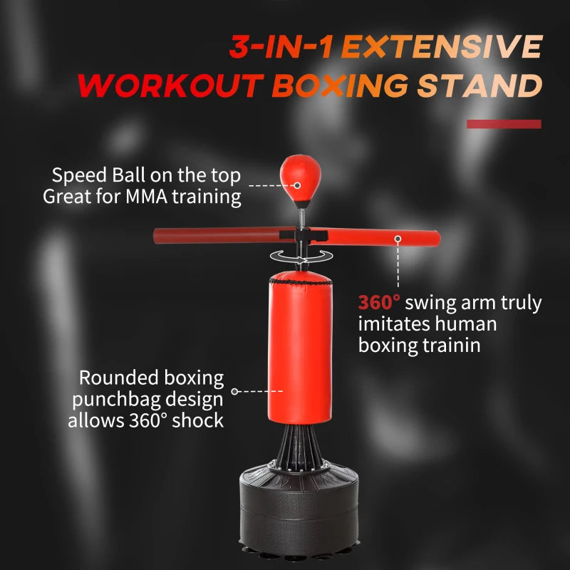 3-in-1 - Freestanding Boxing Bag / Punching Bag, Rotating Arm and Speedball (Water Fillable Base)