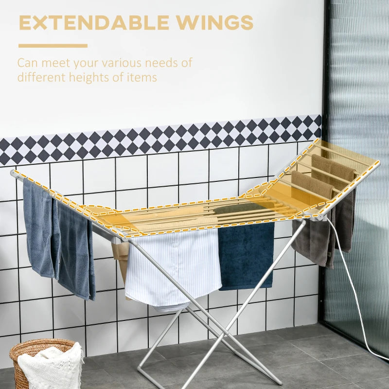 Electric Heated Folding Clothes Horse / Airer with Extendable Wings