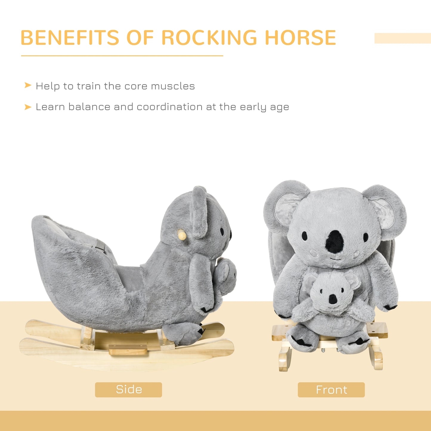 Toddlers Rocking Horse Koala Bear Design with Wooden Base and Glove Toy Included