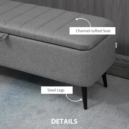 Linen Lined Flip Top Storage Ottoman / Bed End Footstool with Steel Legs