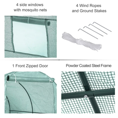 Reinforced Walk-in Polytunnel Greenhouse with Roll Up Door, Galvanised Steel Frame and Zipped Door Windows (2.5m x 2m)