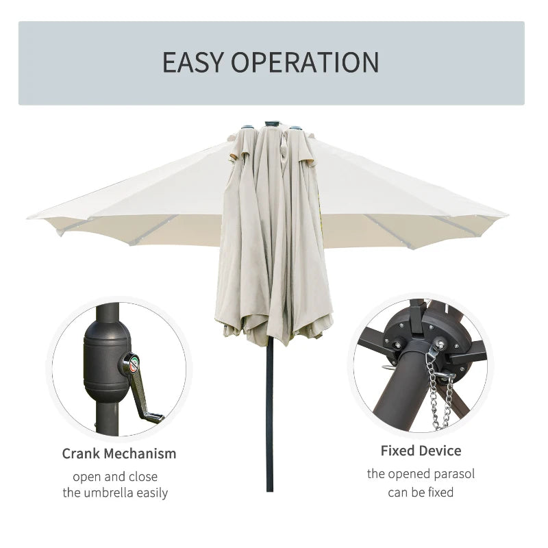 LED - Double Sided Parasol Sun Umbrella - Solar Lights - (4.4m) - (Base Not Included) - White