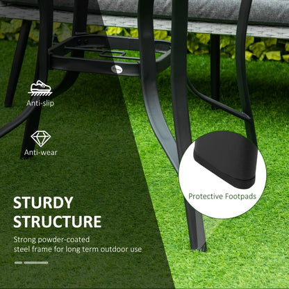 Round Garden Table with Tempered Glass Tabletop and Parasol Hole (Parasol not Included)