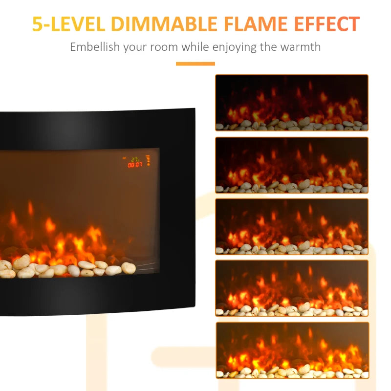 LED Wall Mounted - Curved Glass Electric Fireplace with 7 Colour Backlighting