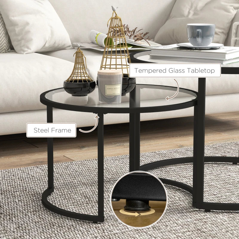 Eclipse Design - 2-Piece Tempered Glass Nesting Coffee Table with Missing Moon Style Frame Base