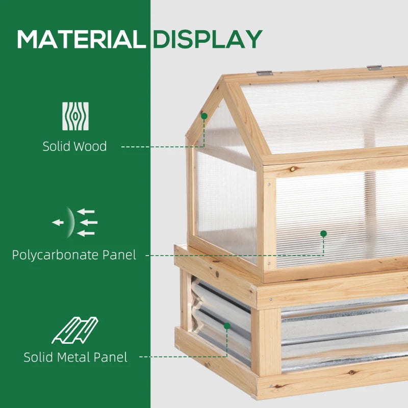 Raised Garden Bed with Greenhouse with Wooden Frame and Corrugated Sheet Surrounding