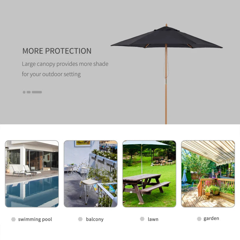 2.5m - Wooden Garden Parasol Outdoor Canopy Sun Shade for Patio - Slate Grey