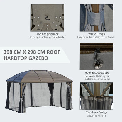 (398L x 298W cm) Steel/Aluminium Hardtop Gazebo with Double Lined Curtains - Dark Grey / Bronze (Lights not Included)