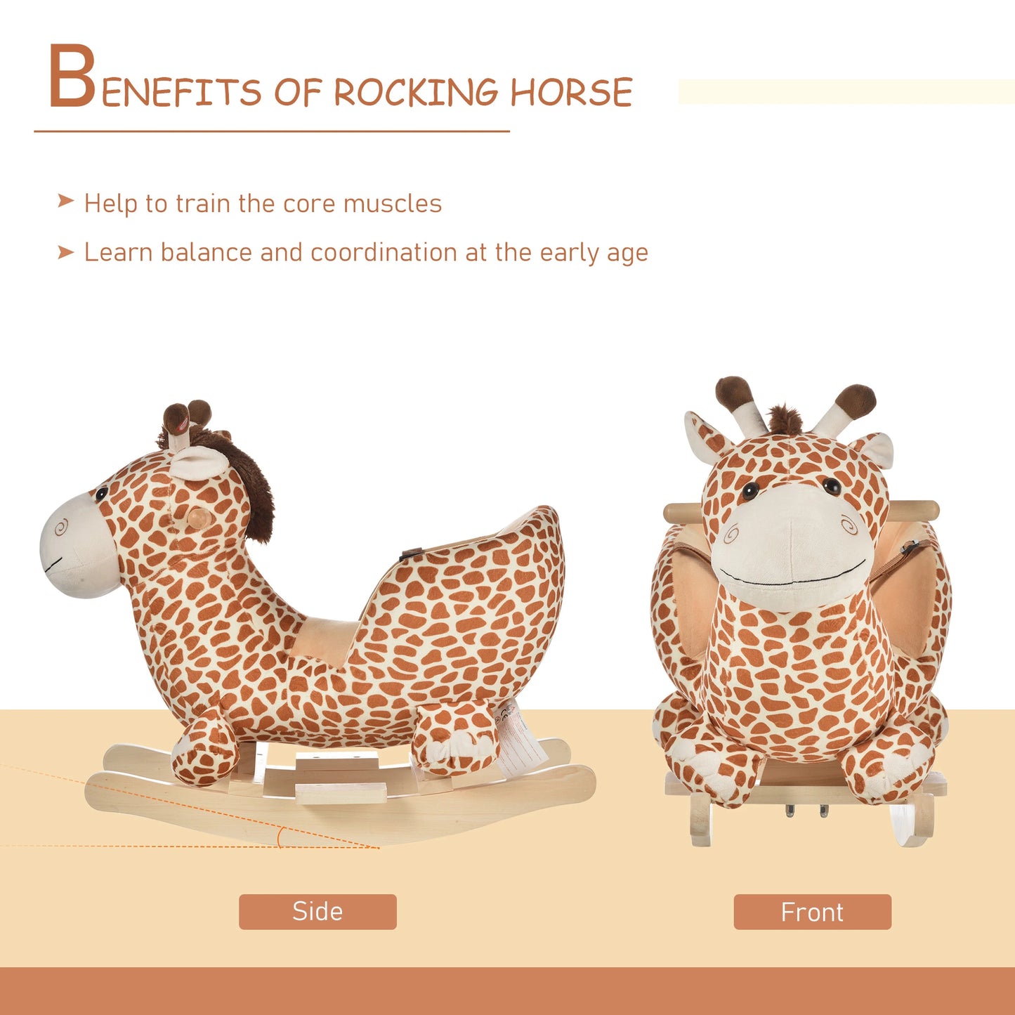 Kids Giraffe Style Ride on Rocking Horse with Bucket Seat and Safety Belt