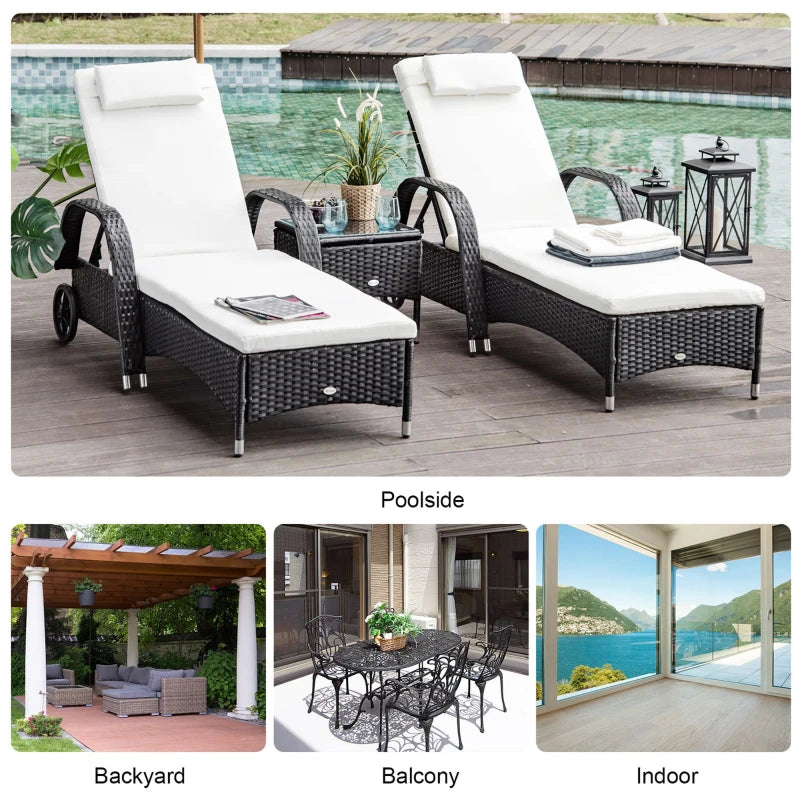 Set of 2 - Sun Loungers with Coffee Table Included and Adjustable Backrests