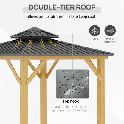 2-Tier Hardtop Roof - Solid Wood Gazebo Patio Shelter for Garden