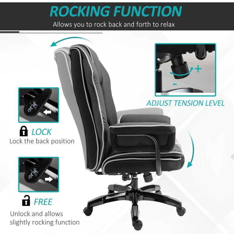 Office Chair, High Back Executive Chair, PU Leather Computer Desk Chair with Armrests and Adjustable Height, Black