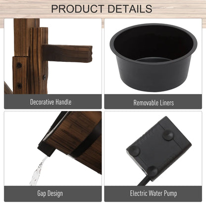 Wooden Waterfall Wishing Well with Pouring Well Bucket - (Electric Water pump Included)