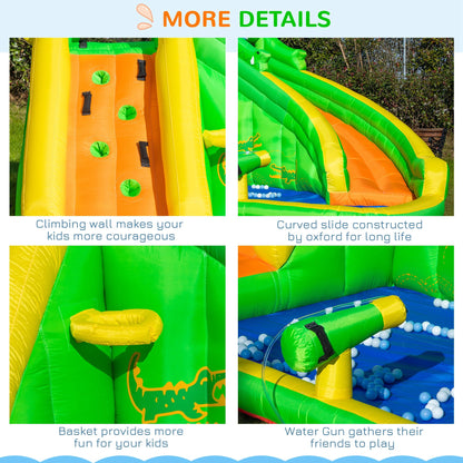 5in1 Kids Bouncy Castle with Climbing Wall, Slide, Ball Hoop, Water Sprayer and Paddle Pool