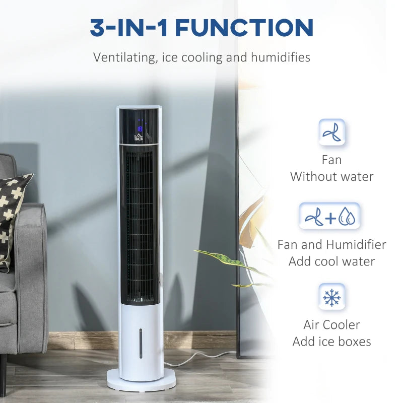 41" Oscillating Bladeless Air Cooler Fan with 3L Water Tank, 3 Speed Modes, Timer and Remote Control