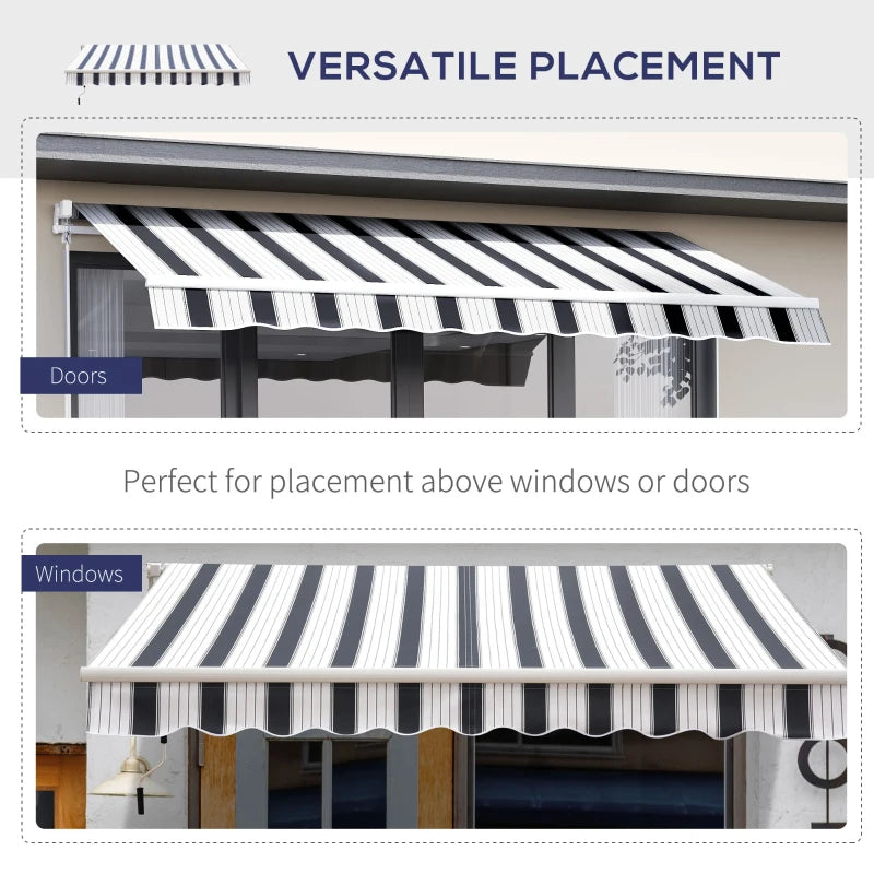 (2.5-2m) Adjustable Winding Retractable Canopy Awning - Navy / White Stripe