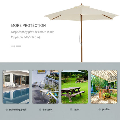 2.5m - Wooden Garden Parasol Outdoor Canopy Sun Shade for Patio - Cream