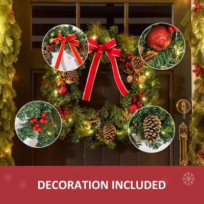 60cm Pre-Lit Artificial Christmas Door Wreath Holly LED Decoration Display