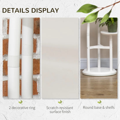 3-Tier - Multilevel Circular Plant Stand - Bamboo Display Stand Rack - White