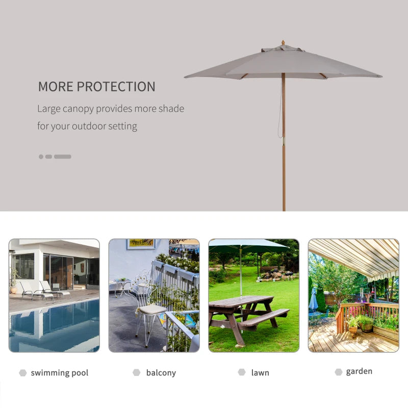 2.5m - Wooden Garden Parasol Outdoor Canopy Sun Shade for Patio - Cloud Grey