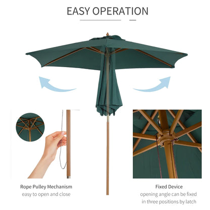 2.5m - Wooden Garden Parasol Outdoor Canopy Sun Shade for Patio - Green