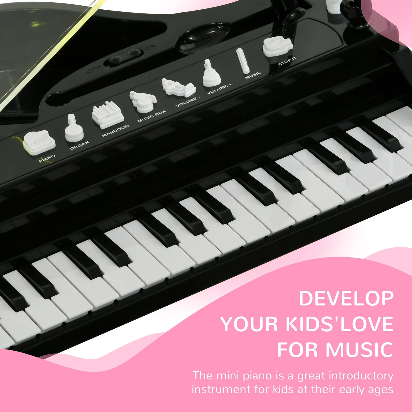 32 Key Kids Piano with See Through Lift Up Lid and Microphone - Black